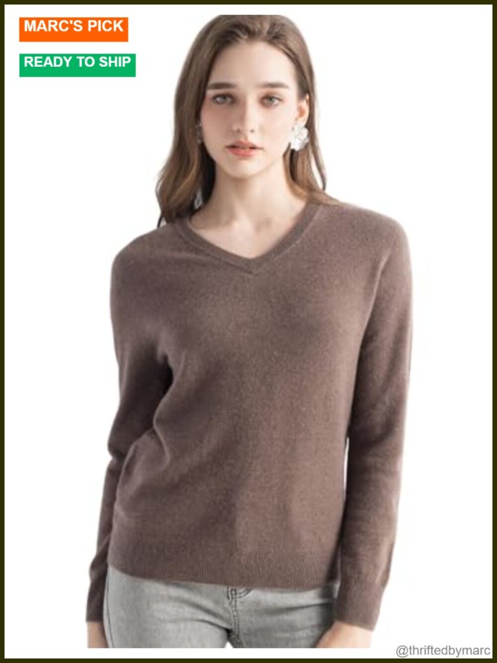 100% Pure Cashmere Seamless V-Neck Long Sleeve Pullover Sweater
